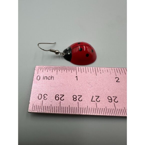 3/$30 Ladybug Dangle Earrings Red Black Spotted Insect Motif Novelty 1.5" - Picture 6 of 9